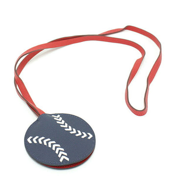 HERMES Key Case Baseball Blue Marte White Rouge Kazak Voever Color Neck Strap Ring Bag Charm