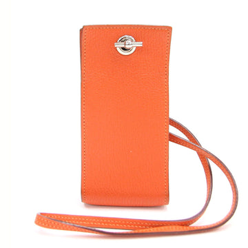 Hermes Cigarette Case Vespa Pouch Orange Chevre H Engraved Manufactured in 2004 Neck Strap Women's HERMES