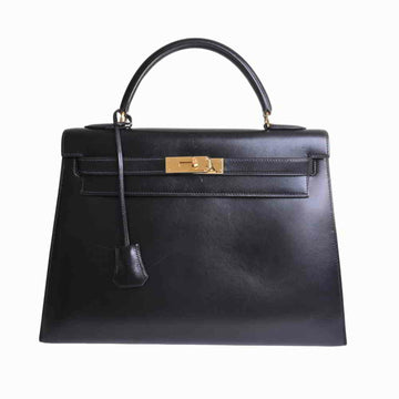 Hermes box calf Kelly 32 handbag black