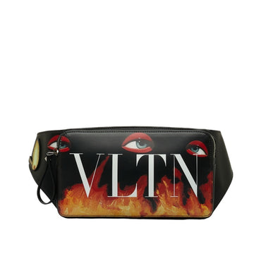 VALENTINO Emilio Villalba Collaboration Fire Flame Lip Pattern Body Bag Waist Black Leather Ladies