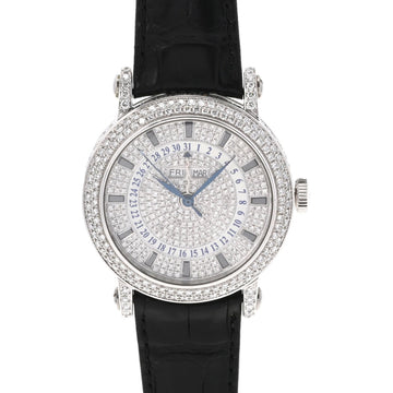 Franck Muller round master calendar 7000MCDCD men's WG leather watch self-winding pave diamond dial