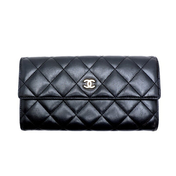 Chanel matelasse women's long wallet lambskin black