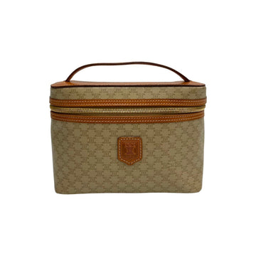 CELINE Vintage Macadam Blason Leather Genuine Mini Handbag Vanity Bag Beige Brown