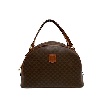 CELINE Vintage Macadam Blason Triomphe Leather Genuine Handbag Mini Boston Bag Brown 16607