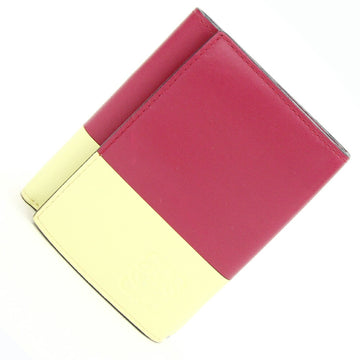 LOEWE trifold wallet 109.10.S26 raspberry yellow leather bicolor ladies