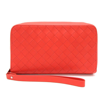 BOTTEGA VENETA Clutch Bag Intrecciato 650524 Red Leather Round Long Wallet Second Men's
