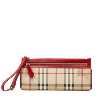 BURBERRY Nova Check Shadow Horse Pouch Beige White Black Red PVC Leather Women's