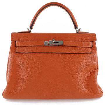 HERMES Kelly 32 Taurillon Clemence Hoo Orange R Ladies Handbag