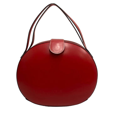 LOEWE Vintage Logo Round Vanity Bag Calf Leather Genuine Handbag Mini Tote Red