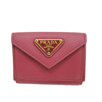Prada 1MH021 Saffiano compact wallet pink tri-fold ladies mini