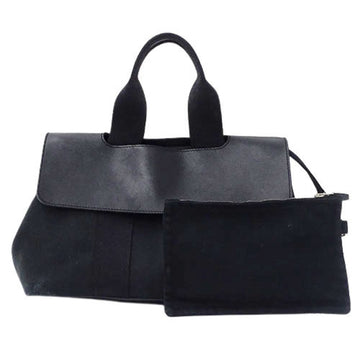 HERMES Bag Ladies Brand Tote Handbag Valparaiso Toile Chevron Leather Black With Pouch
