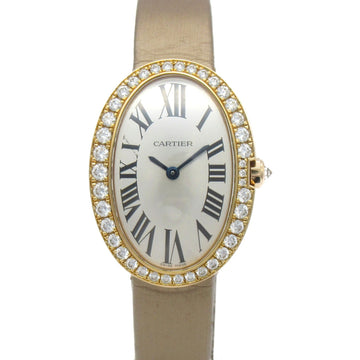 CARTIER Baignoire SM bezel diamond Wrist Watch WB520004 Quartz Silver K18PG[Rose Gold] Leather belt diamond WB520004