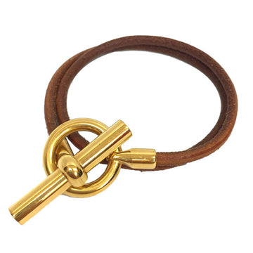 Hermes Grennan choker double bracelet leather brown x gold