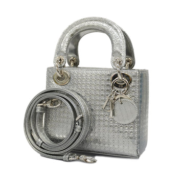 Christian Dior 2way bag Lady Dior enamel silver silver metal