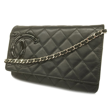 CHANELAuth  Cambon Chain Wallet With Silver Hardware Women's Leather Chain/Shoulder Wallet Black