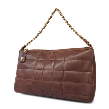 CHANELAuth  shoulder bag chocolate bar chain shoulder leather brown gold metal