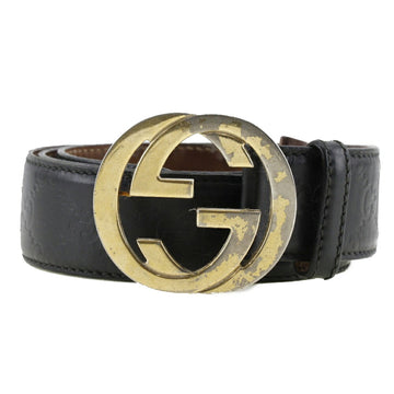 GUCCI Interlocking Belt GG 114876 Shima Leather Made in Italy Black Men's