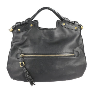 SALVATORE FERRAGAMO handbag 21 6829 leather black gold metal fittings 2WAY shoulder bag tassel