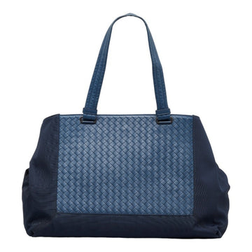 BOTTEGA VENETA Intrecciato Handbag Tote Bag Blue Navy Leather Nylon Ladies BOTTEGAVENETA