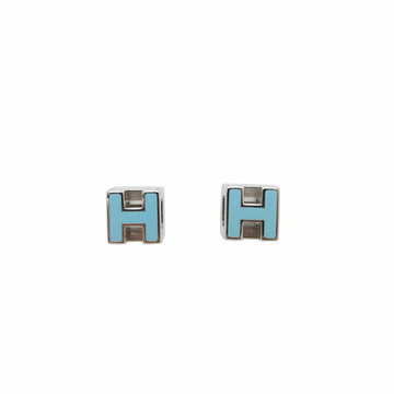 Hermes Cage d'H Cube Earrings Light Blue Silver
