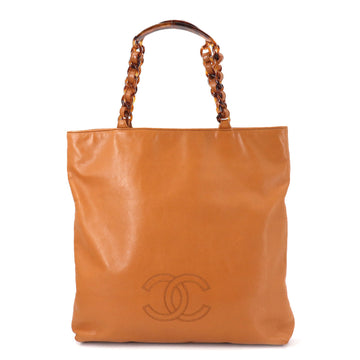 Chanel Plastic Chain Tote Bag Leather Orange Coco Mark Vintage