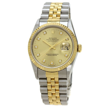 Rolex 16233G Datejust 10P Diamond Watch Stainless Steel SSxK18YG Men's ROLEX