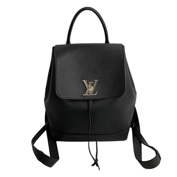 LOUIS VUITTON Lock Me Backpack Metal Fittings Leather Rucksack Daypack Black Noir 20621