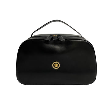 VERSACE Medusa Logo Hardware Calf Leather Genuine Handbag Vanity Bag Black 17181