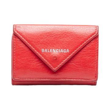BALENCIAGA Paper Trifold Wallet 391446 Red Leather Women's