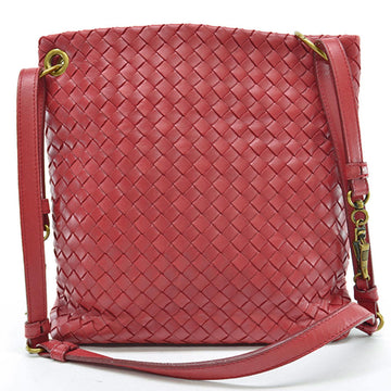 BOTTEGA VENETA Bag Intrecciato Red Gold Leather Shoulder Ladies