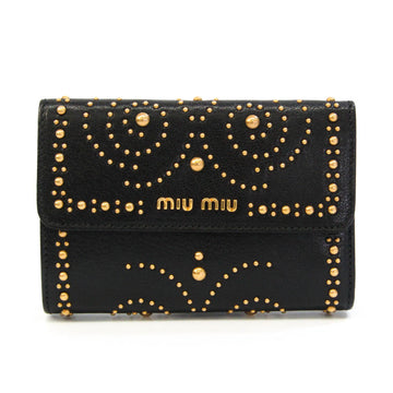 MIU MIU 5ML225 Women's Leather Studded Middle Wallet [tri-fold] Black