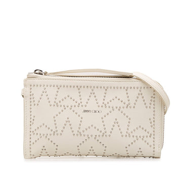 JIMMY CHOO Star Studded Chain Shoulder Bag White Silver Leather Women's
