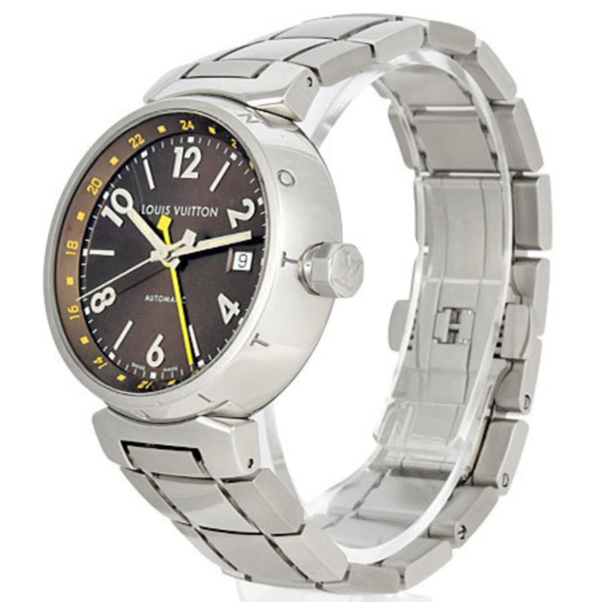 Louis Vuitton Tambour GMT Date Men's Quartz Wristwatch SS Brown Dial Q