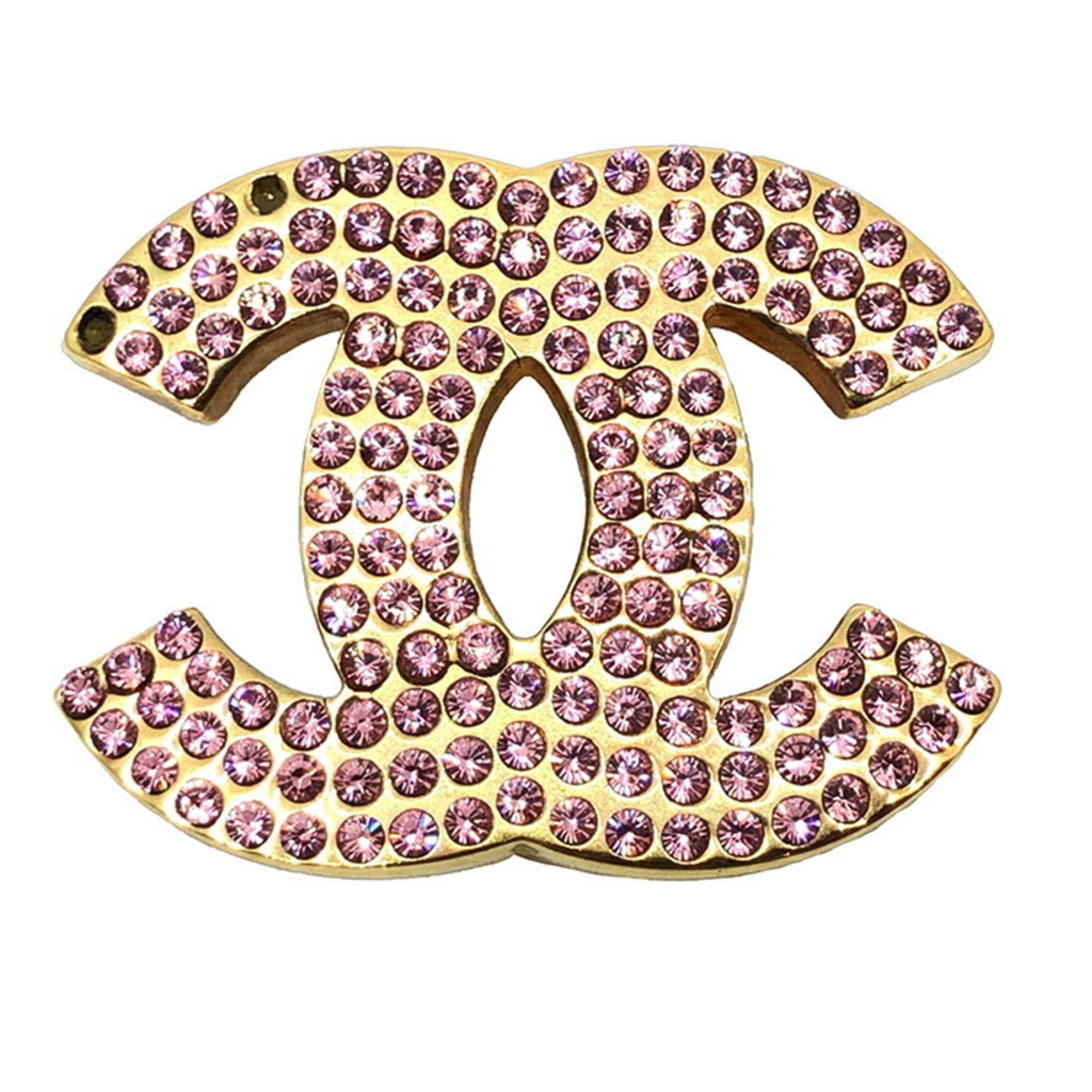 Chanel brooch C2P here mark pink rhinestone gold metal fittings