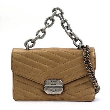 CHANEL Handbag Diagonal Shoulder Bag Turn Lock Chain Leather/Metal Gold/Gunmetal