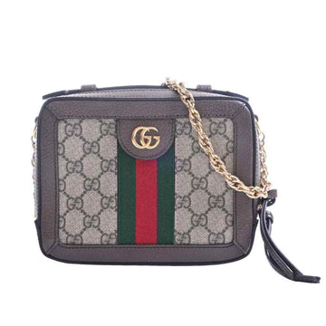 GUCCI GG Supreme Ophidia Chain Shoulder Bag Brown PVC Leather