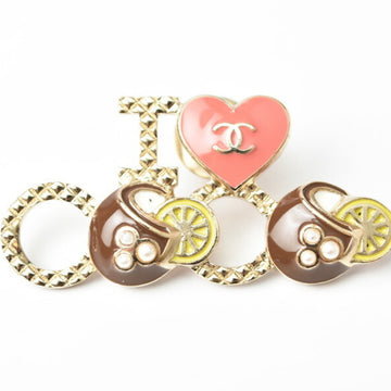 CHANEL brooch pin badge I LOVE COCO heart motif gold