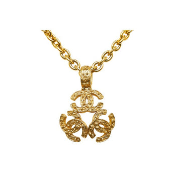 CHANEL Triple Coco Mark Necklace Gold Plated Women's