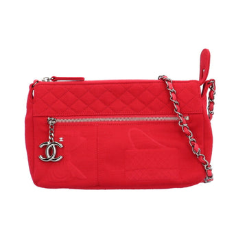 CHANEL Hawaii Limited Matelasse Shoulder Bag Cotton Red Ladies Chain
