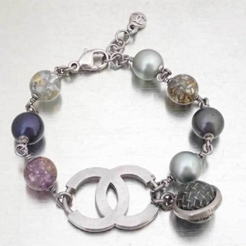 CHANEL Bracelet Coco Mark Metal/Fake Pearl/Glass Stone Silver/Multicolor Ladies