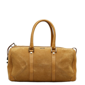 GUCCI Plate Handbag Boston Bag 000 0846 Beige Leather Suede Ladies