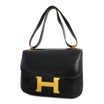 Hermes Constance Constance23 Ustamp Women's Box Calf Leather Shoulder Bag Black