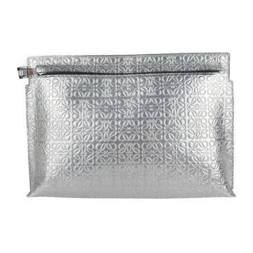 Loewe T Pouch Repeat Anagram Clutch Bag 115.39.K05 Patent Leather Silver Second