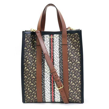 BURBERRY Handbag Diagonal Shoulder Bag Monogram Stripe E Canvas Tote Coated Brown x Black White Red Unisex