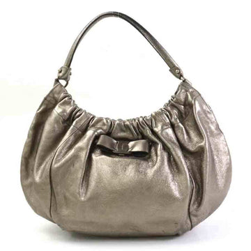 SALVATORE FERRAGAMO Handbag Valara Ribbon Leather Gold Gray Ladies