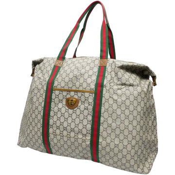 GUCCI Old GucciPLUS Plus Big Tote Bag Travel Boston Unisex 1970s 70'S Large Size GG Pattern Sherry Line PVC/Pigskin Gold Hardware Brown/Beige