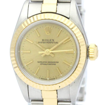 ROLEXPolished  Oyster Perpetual U Serial 18K Gold Steel Watch 67193 BF563316