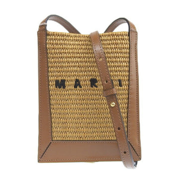 MARNI Maruni Cotton Nylon Leather Phone Case Shoulder Bag Brown