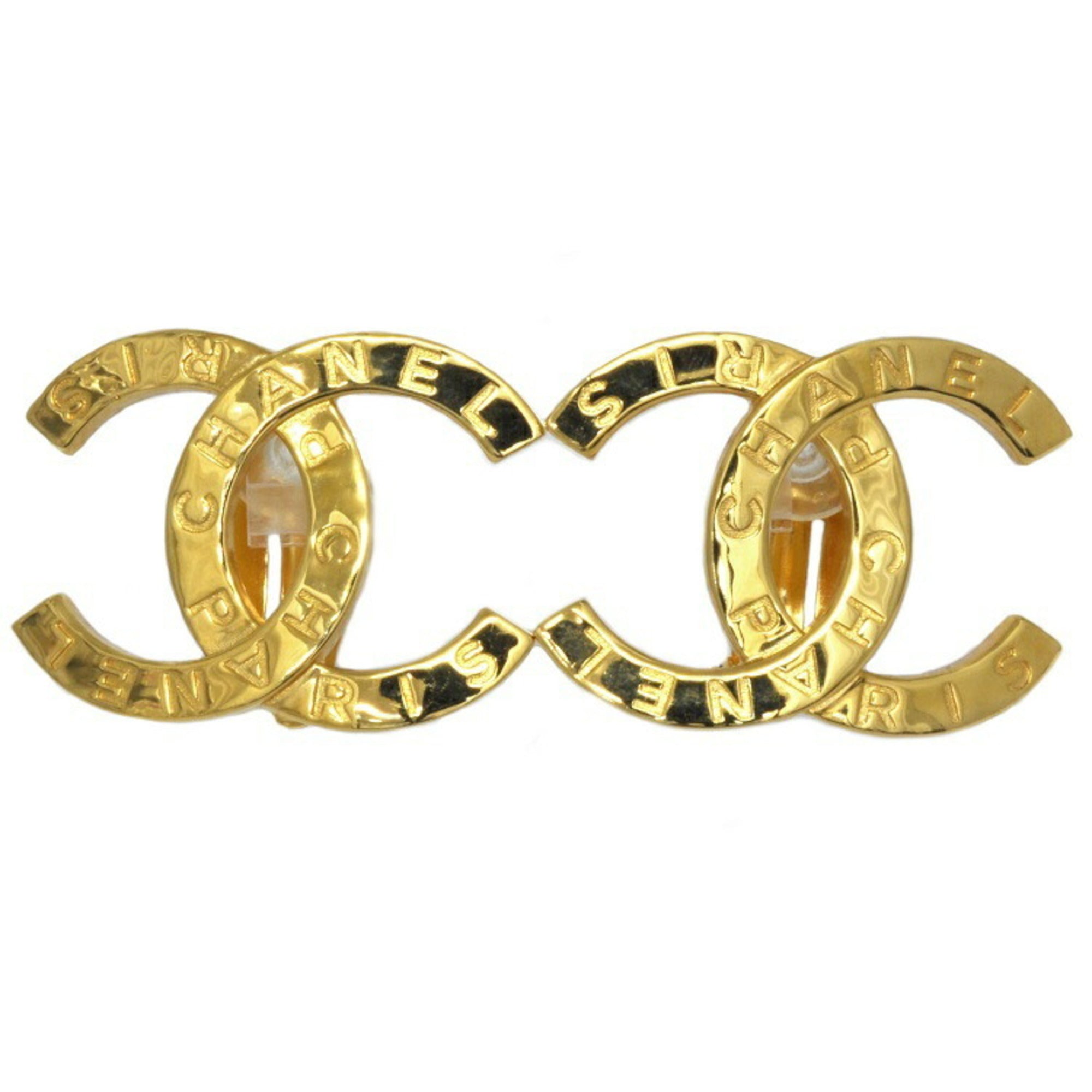 CHANEL Coco Signature Rhinestone Earrings Goldplate A20B