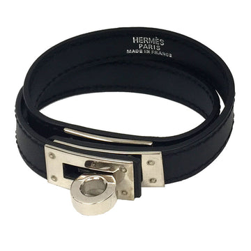 HERMES Leather Bracelet Kelly Double Tour Black I Engraved